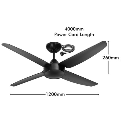 arlec 120cm black diy ceiling fan – plug-in ceiling fan for garages; ac motor 4 blade fan; easy install workshop ceiling fan