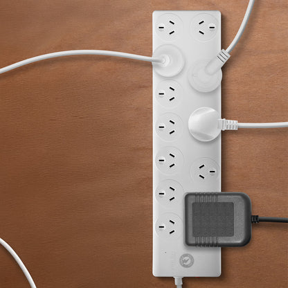 Arlec 12 Outlet Power Board With Surge Protection - 12 socket extension, surge protected powerboard, multiple outlet board