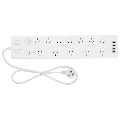 Arlec 12 Outlet Surge Protected Powerboard With PD20W Rapid Charging USB 2xA And 2xC - PD20W powerboard, USB charging strip, surge protected 12 socket board
