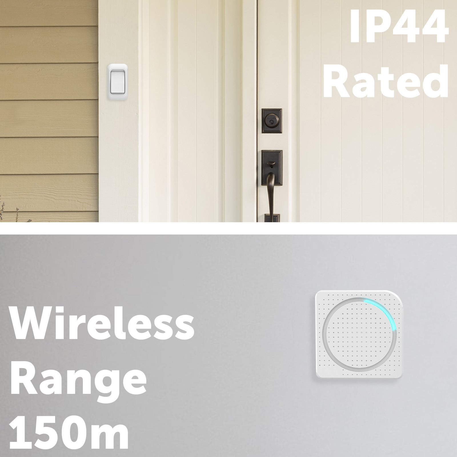 Arlec 150m Battery Operated Wireless Door Chime - White – wireless door chime, battery operated doorbell, smart chime system