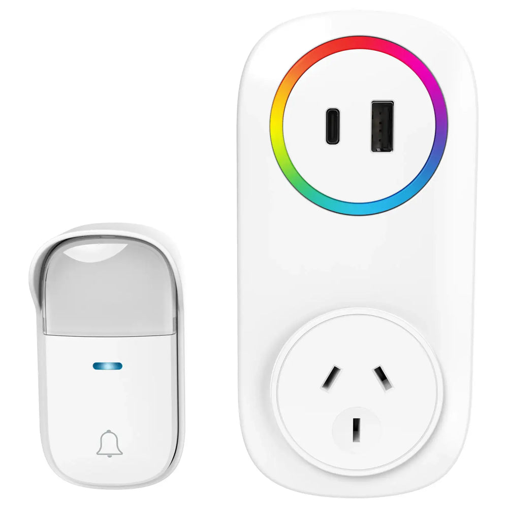 Arlec 150m White Wireless Plug-in Door Chime with Kinetic Push Button