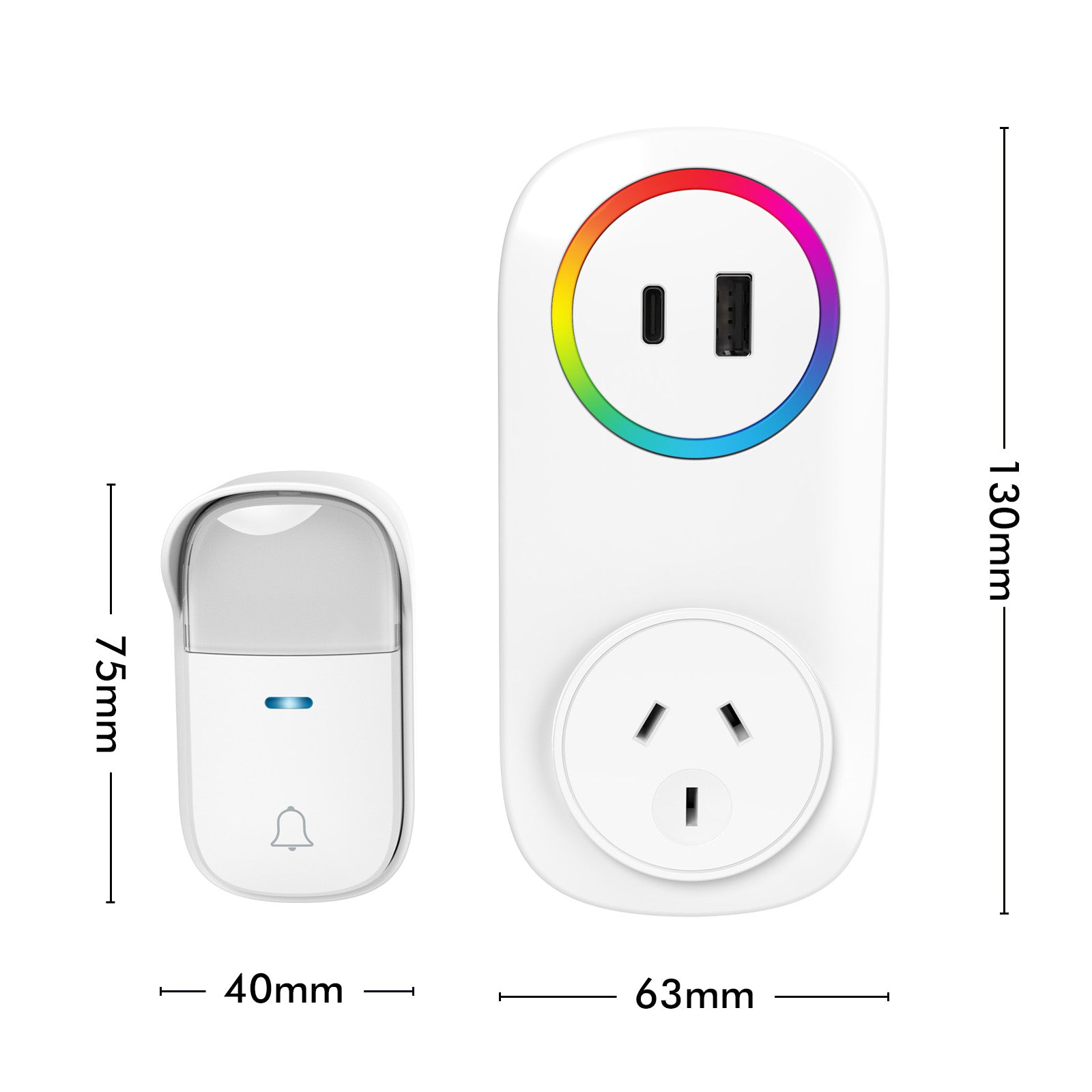 Arlec 150m White Wireless Plug-in Door Chime with Kinetic Push Button – wireless door chime, smart doorbell chime, plug-in doorbell