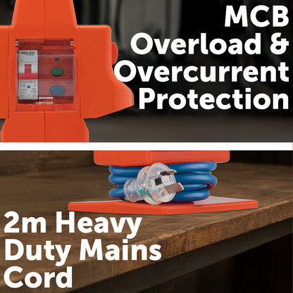 Arlec 15A Heavy Duty Power Block with FS Type RCD Safety Switch for industrial use