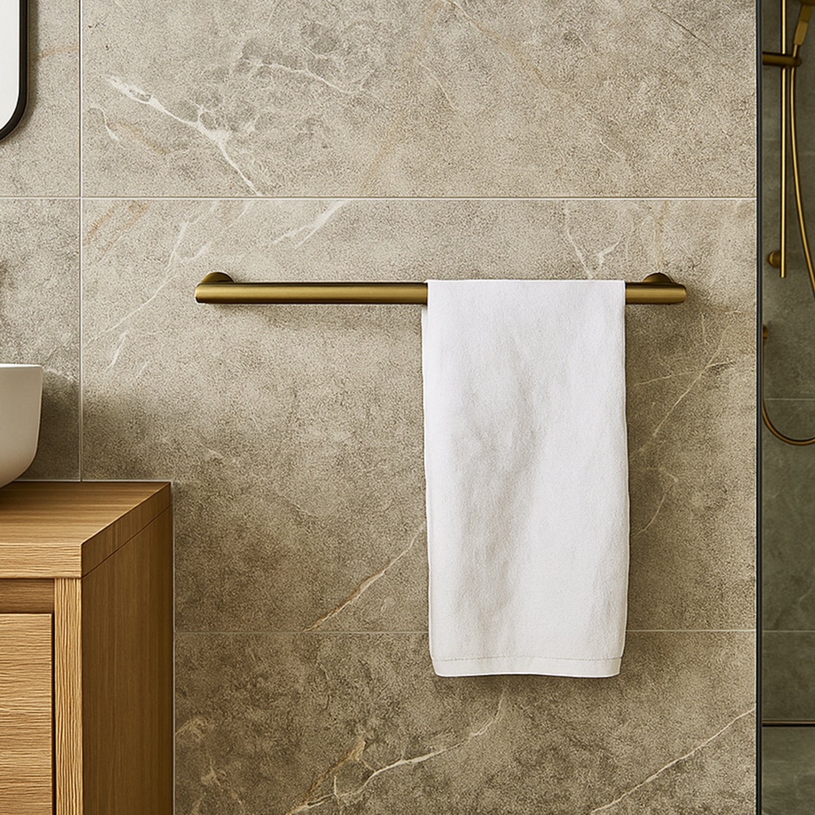 Arlec 15W brushed brass single bar heated towel rail, stylish and compact