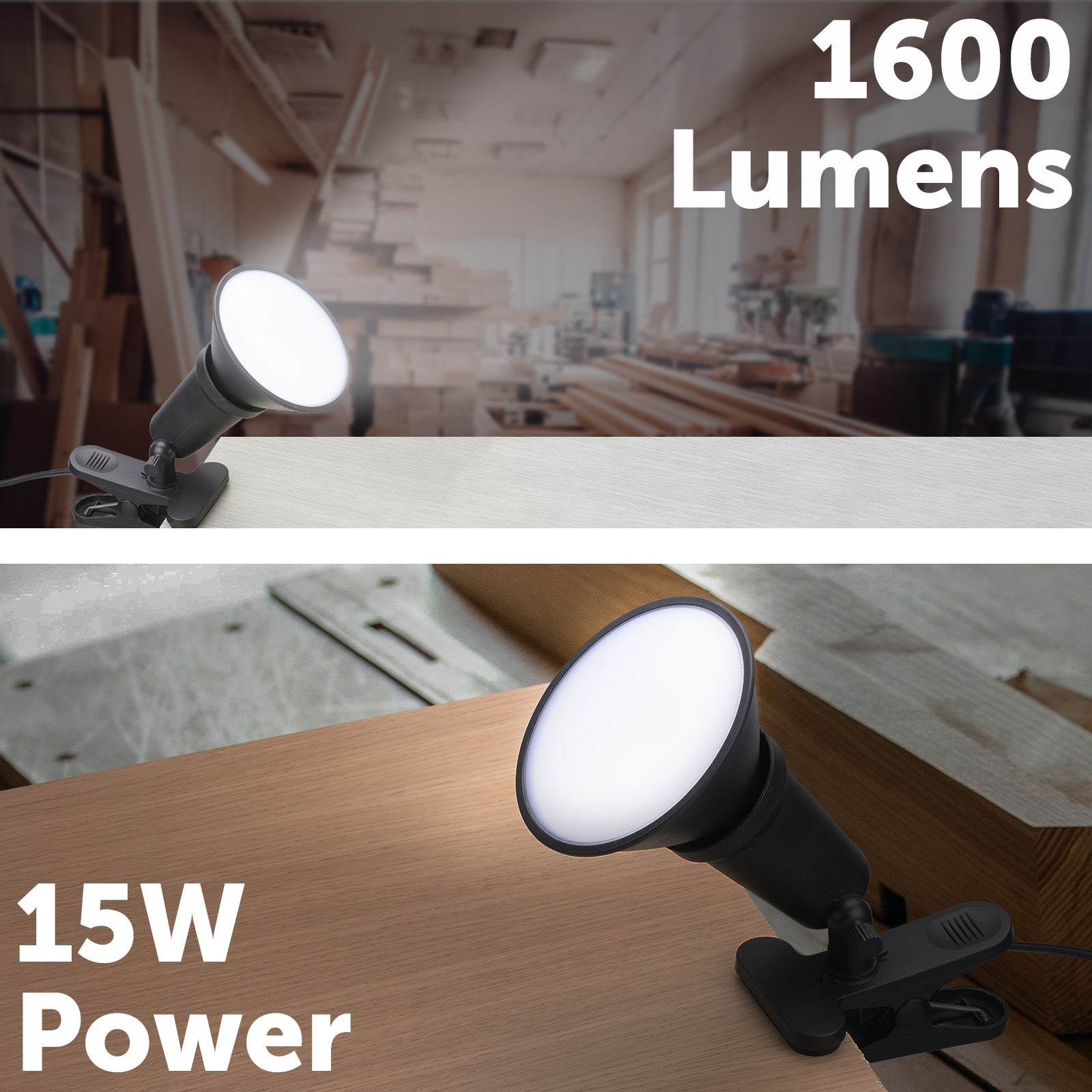 Arlec 15W portable LED floodlight with clamp – DIY work light with 1.8m cord and secure horizontal or vertical placement