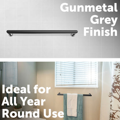 Arlec 15W gunmetal grey heated towel rail single bar, stylish bathroom accessory