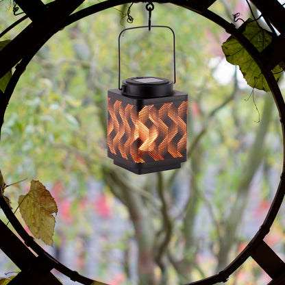 Arlec 15cm LED diagonal flame effect solar lantern – decorative outdoor garden light with dusk sensor and IP44 weatherproof rating