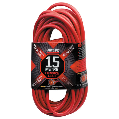 Arlec red 15m heavy duty extension cord – 10A with safety light