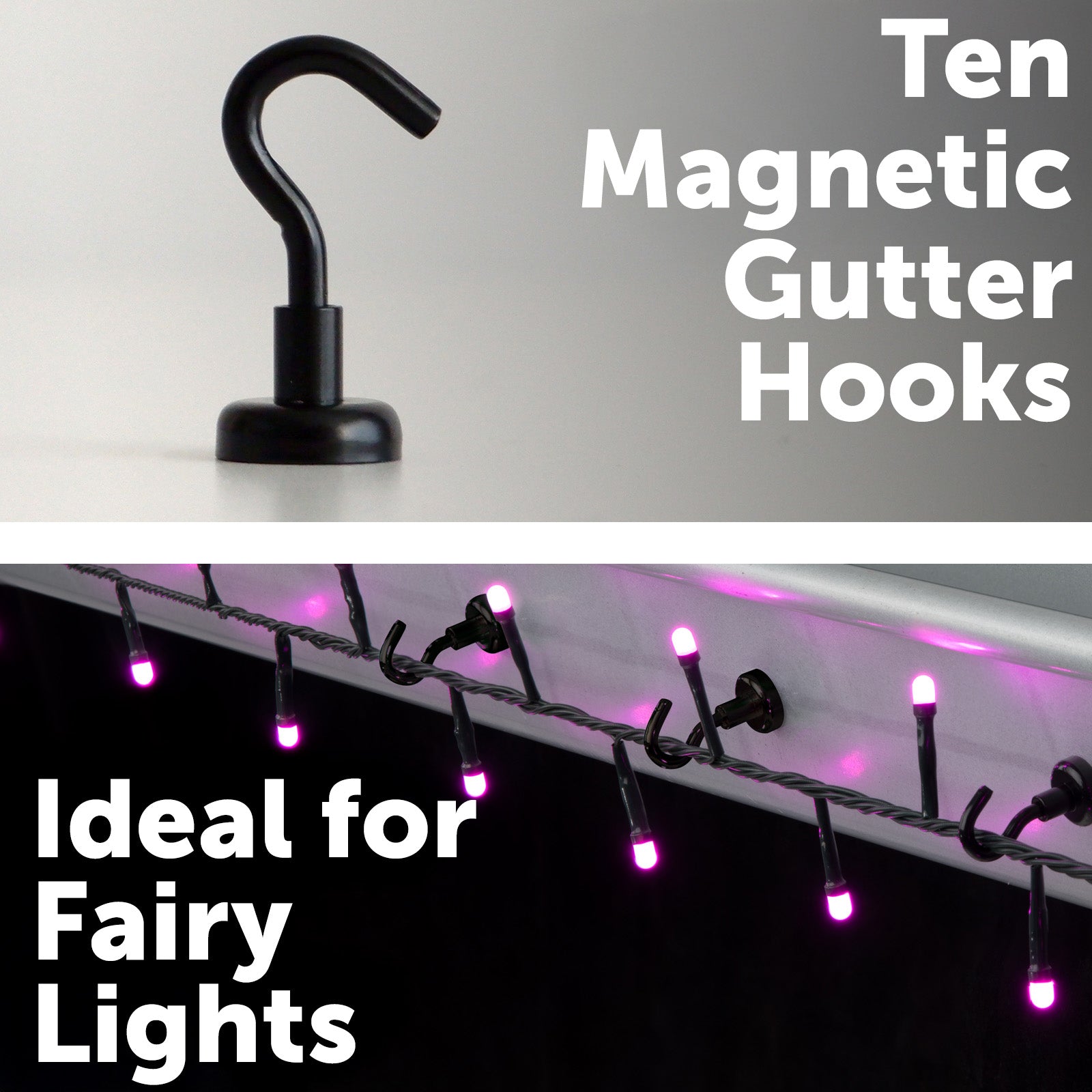  Arlec 16mm Black Magnetic Gutter Hooks - 10 pack - outdoor lighting solution
