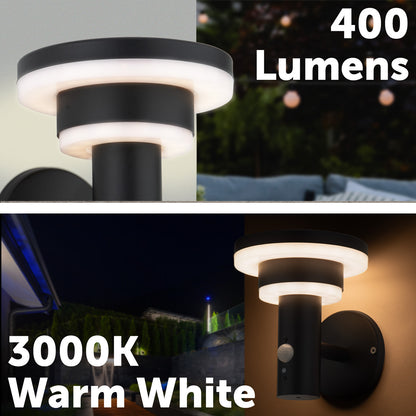 Arlec 18.2cm Black 400lm Solar LED Wall Light With Sensor - solar powered light, motion sensor light, exterior wall light, energy efficient LED