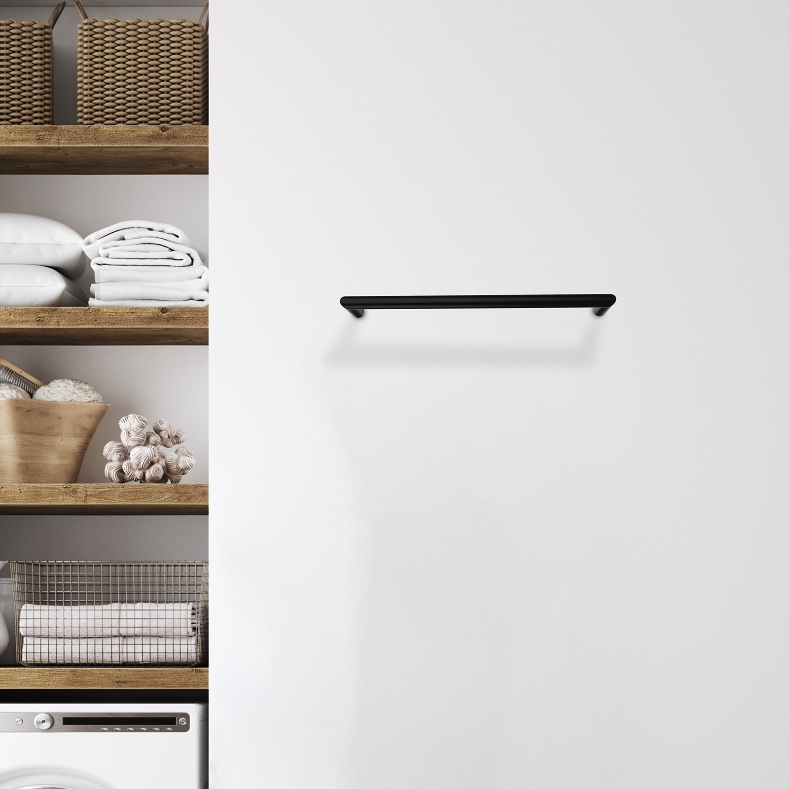 Arlec 18W matte black single bar heated towel rail for modern bathrooms