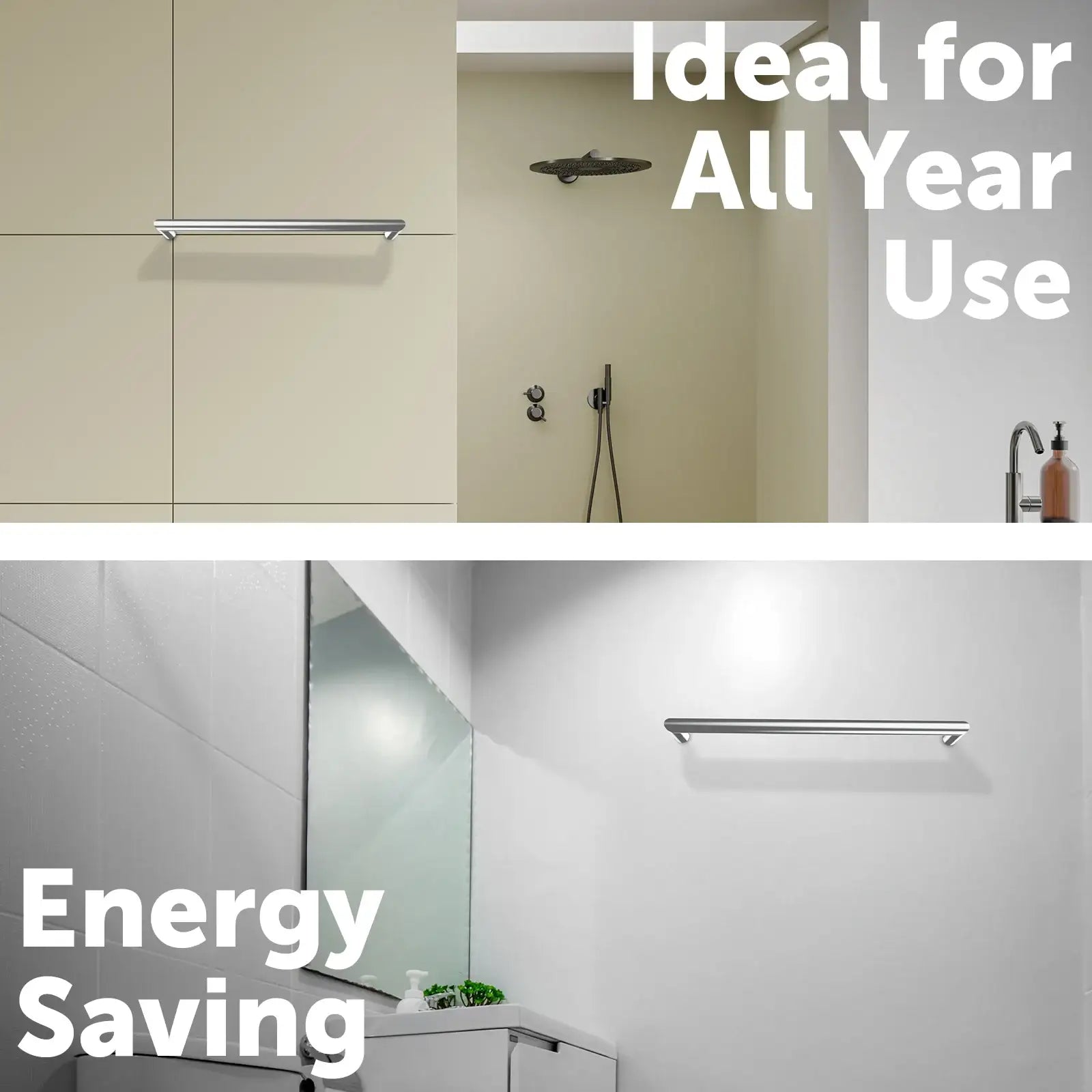 Arlec 18W stainless steel single bar towel rail for modern bathroom heating