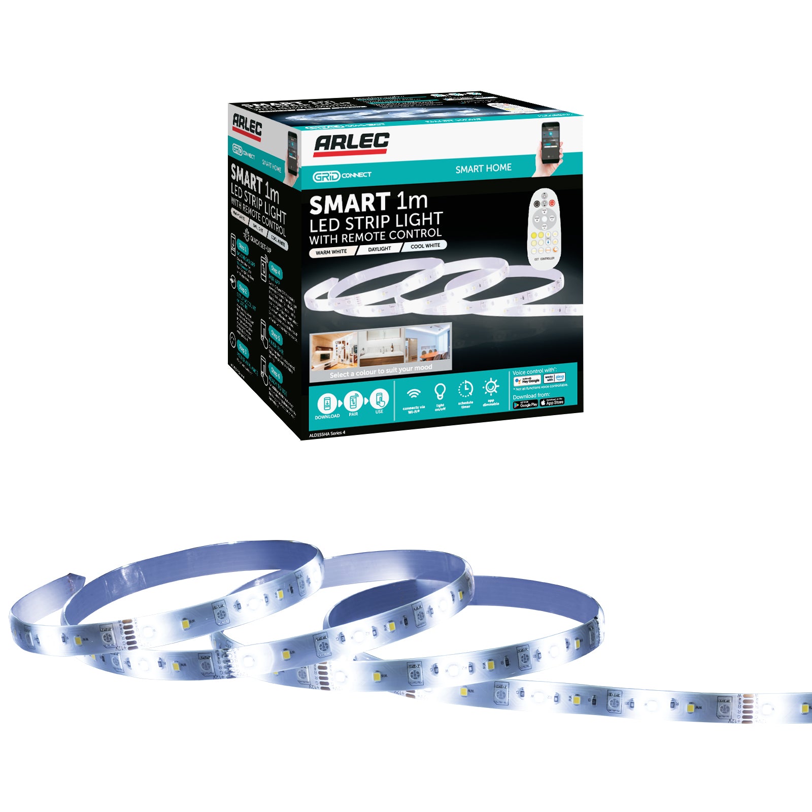 1m CCT LED strip light with adjustable color temperature, app and remote control, and IP65 coating