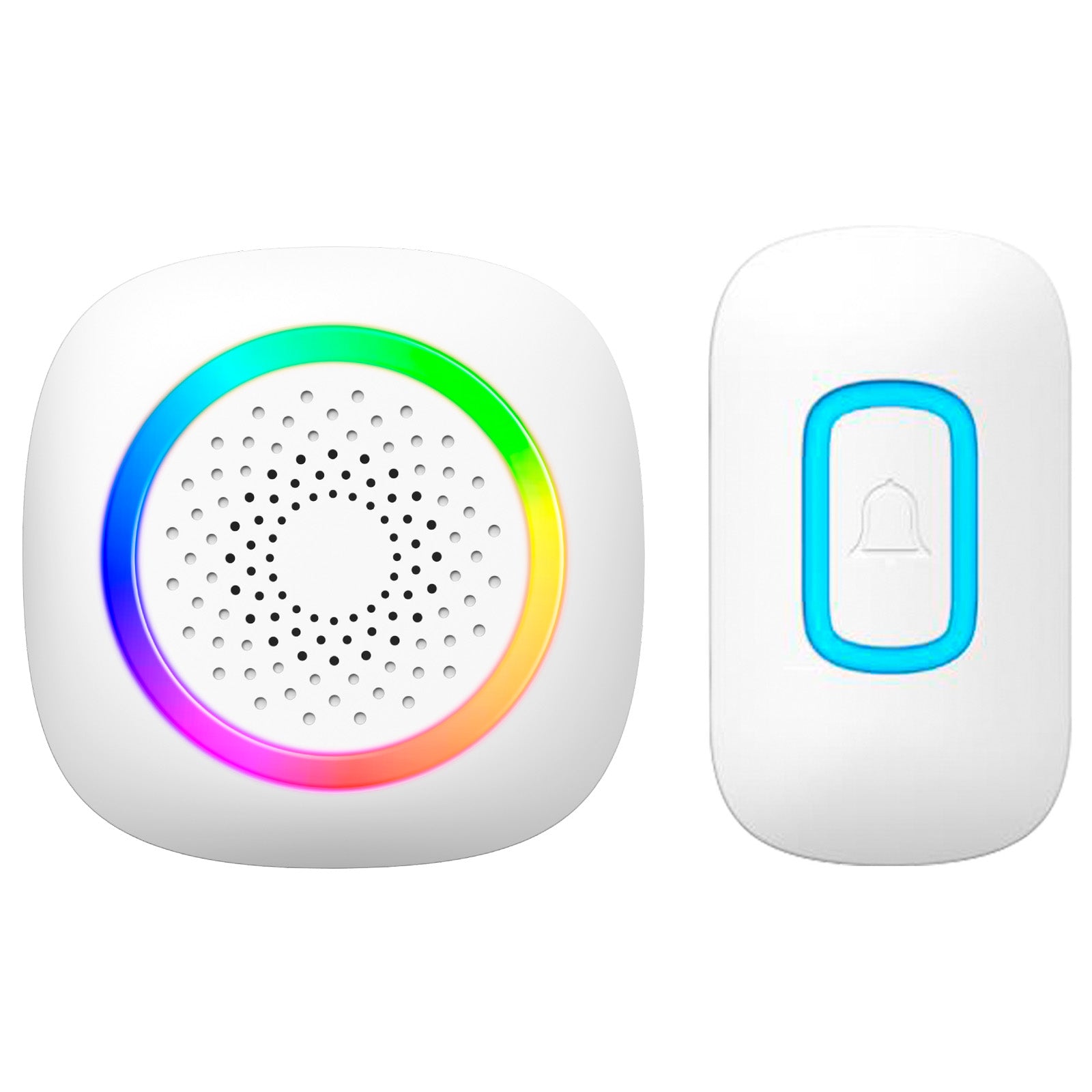 Arlec 200m White Wireless Plug-in RGB Door Chime with Push Button – smart door chime, RGB LED chime, wireless plug-in doorbell