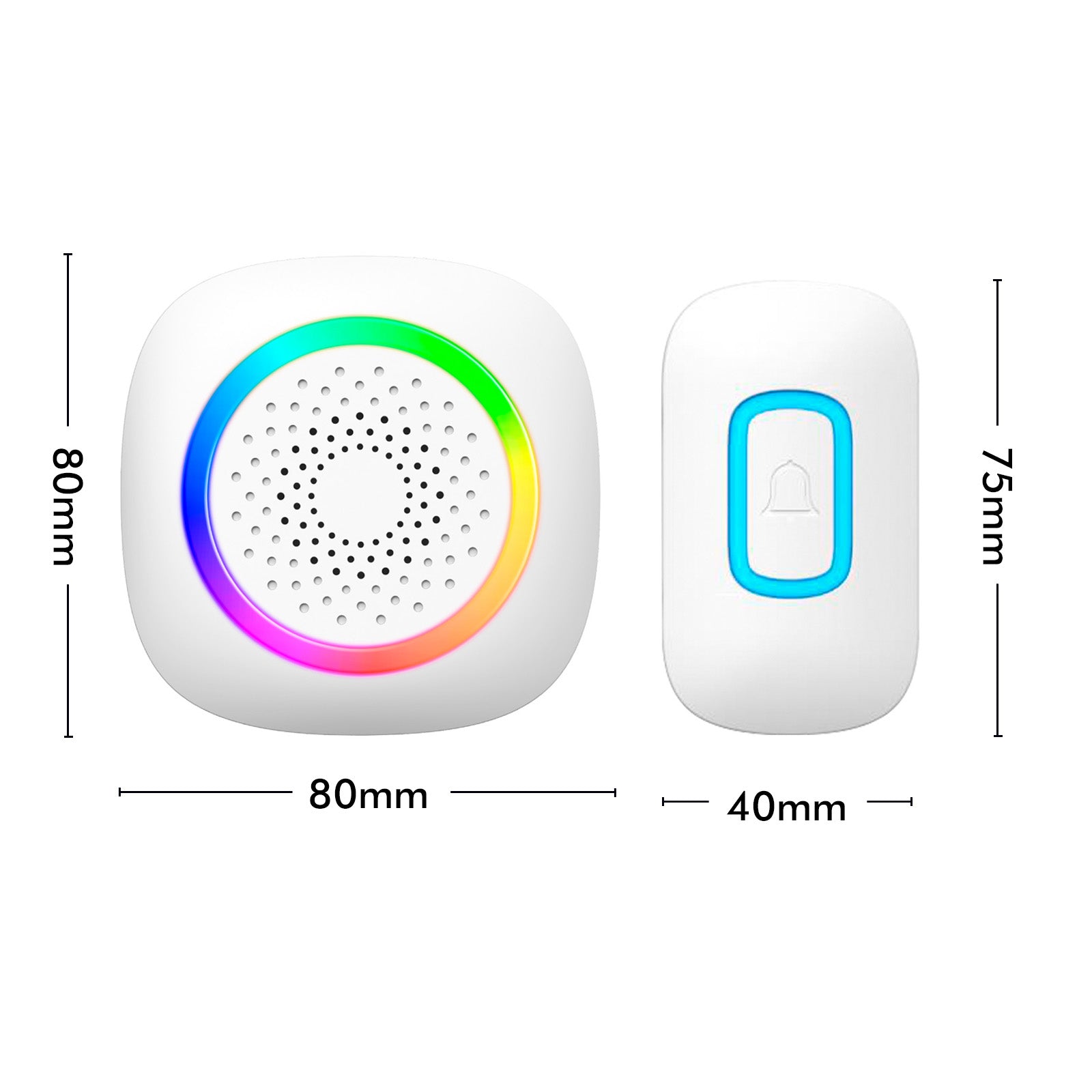 Arlec 200m White Wireless Plug-in RGB Door Chime with Push Button – smart door chime, RGB LED chime, wireless plug-in doorbell