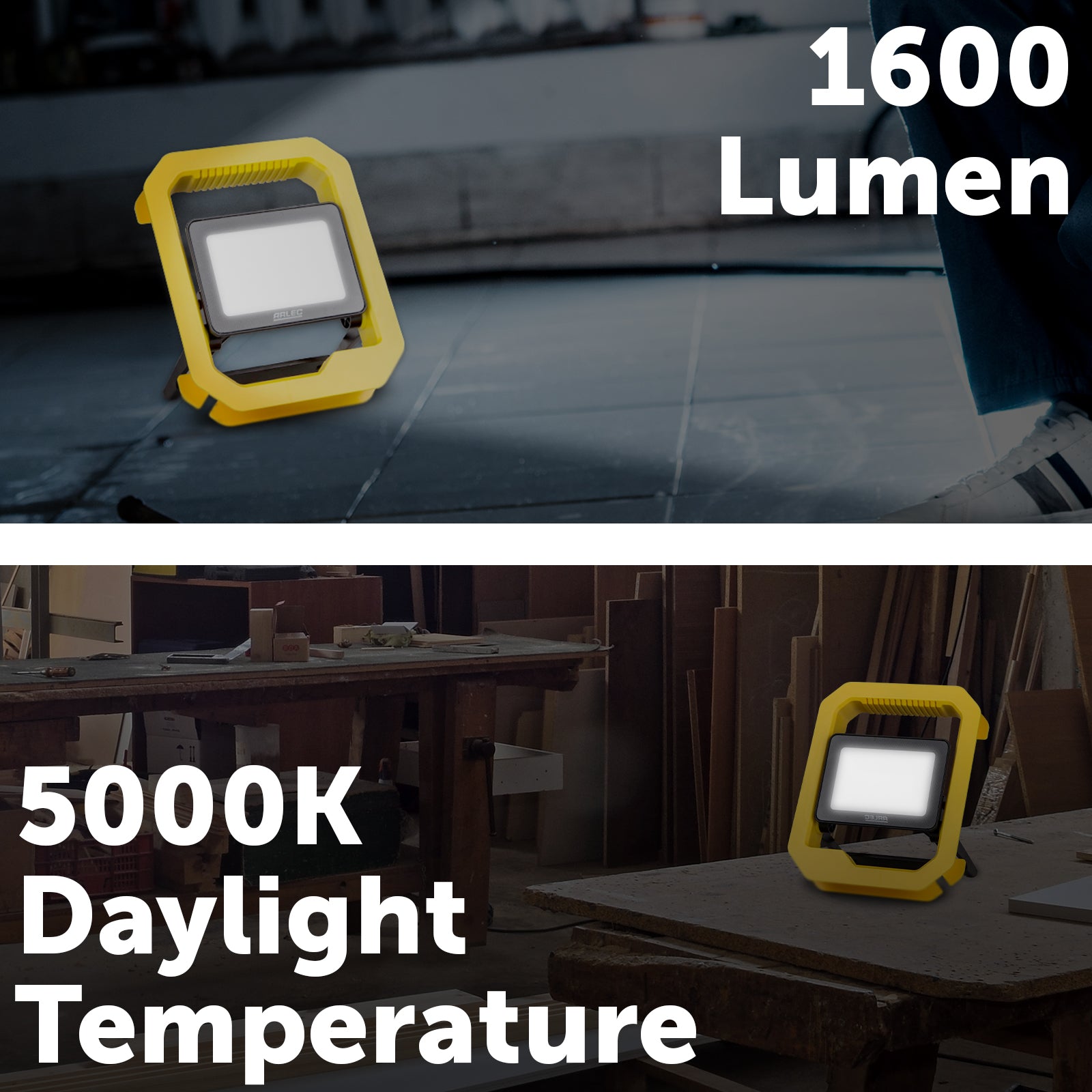 Arlec 20W 1600lm LED worklight – foldable, hanging hook, outdoor-ready