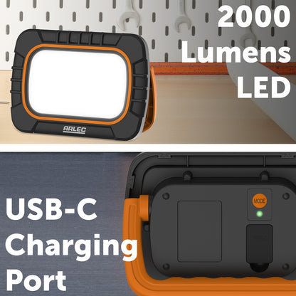 20W rechargeable LED work light, 1600 lumens, IP65 rated for indoor & outdoor use