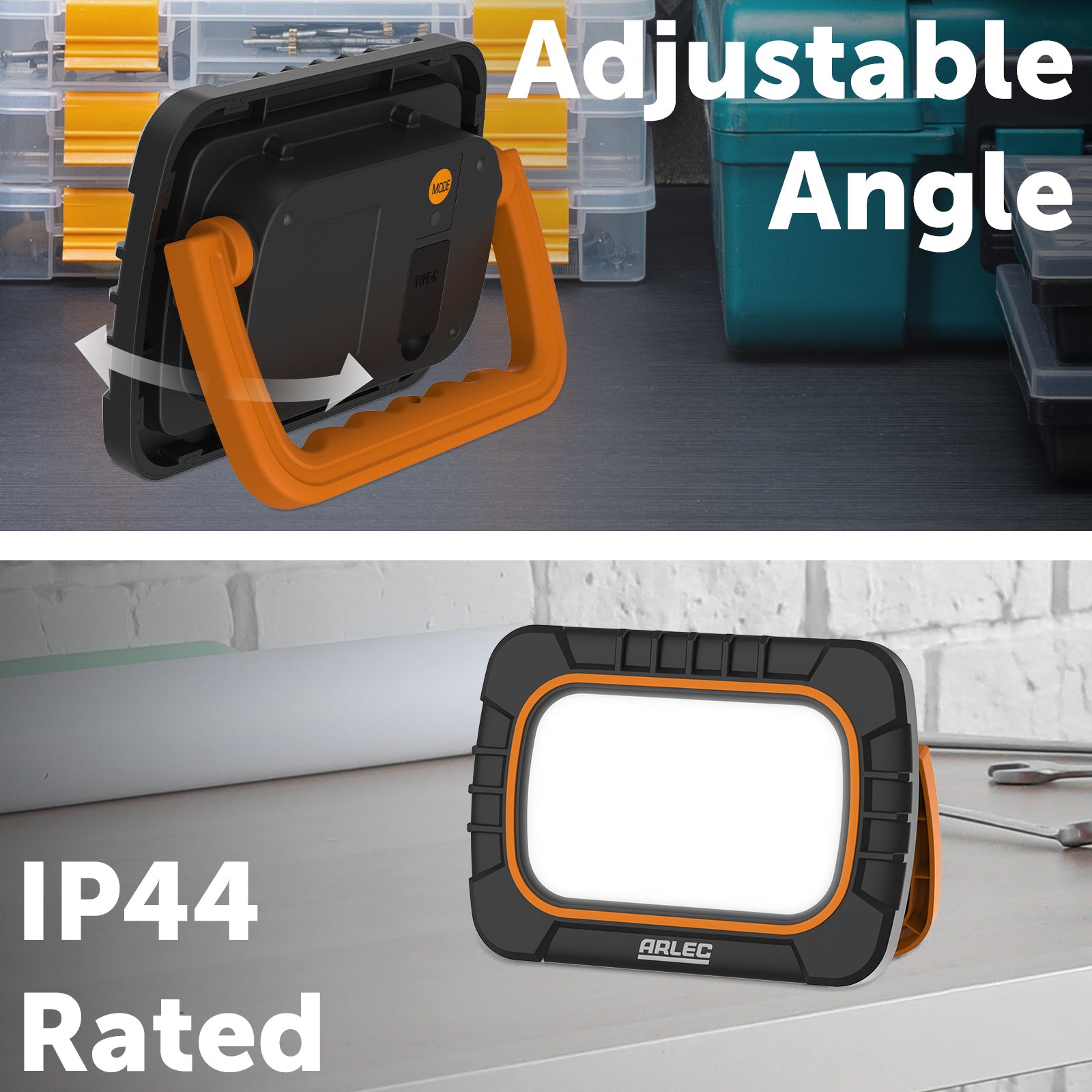 20W rechargeable LED work light, 1600 lumens, IP65 rated for indoor & outdoor use