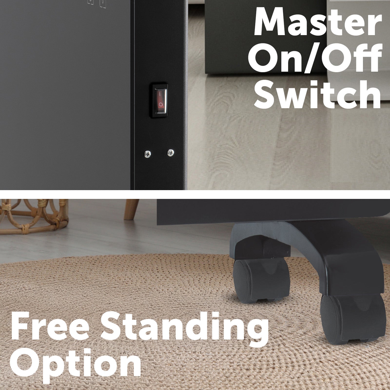 arlec 2200w black smart panel heater – grid connect smart home heater; energy-efficient convection panel; sleek black wall heater