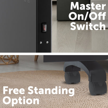 arlec 2200w black smart panel heater – grid connect smart home heater; energy-efficient convection panel; sleek black wall heater