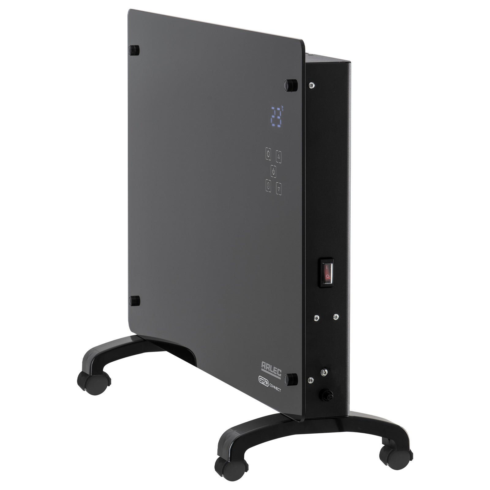 arlec 2200w black smart panel heater – grid connect smart home heater; energy-efficient convection panel; sleek black wall heater