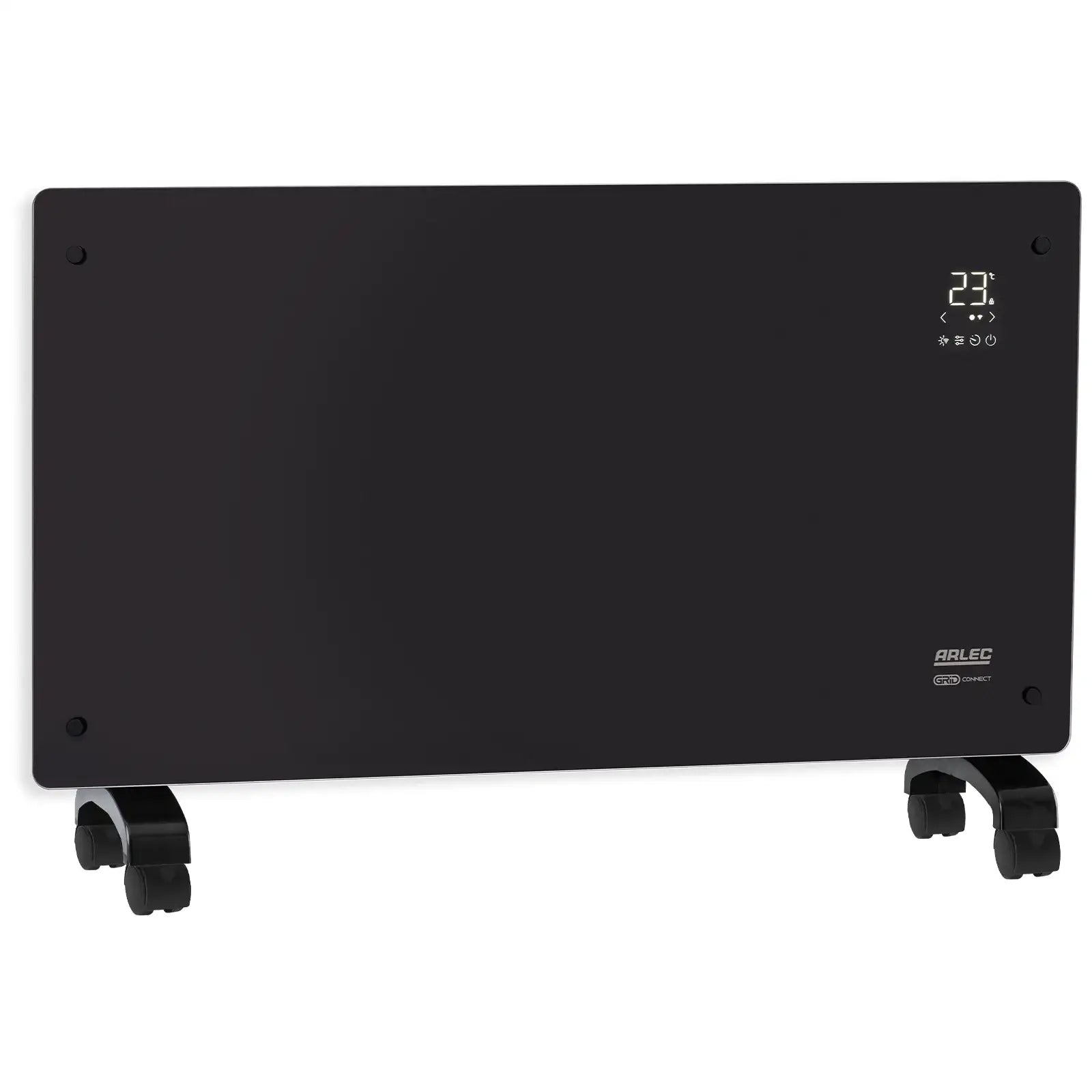arlec 2400w black glass panel heater – smart glass wall heater; energy-efficient heating solution; grid connect compatible