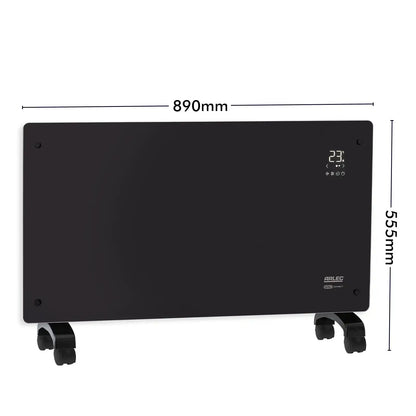 arlec 2400w black glass panel heater – smart glass wall heater; energy-efficient heating solution; grid connect compatible