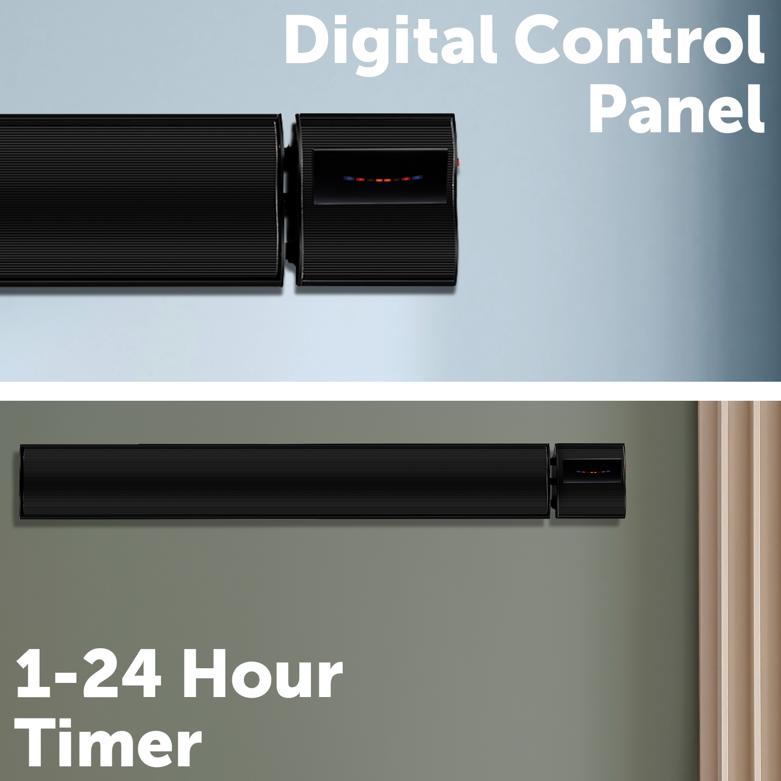 arlec 2400w alfresco strip heater – black outdoor radiant heater; grid connect smart heater; stylish wall or ceiling mount heater