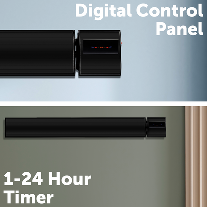 arlec 2400w alfresco strip heater – black outdoor radiant heater; grid connect smart heater; stylish wall or ceiling mount heater