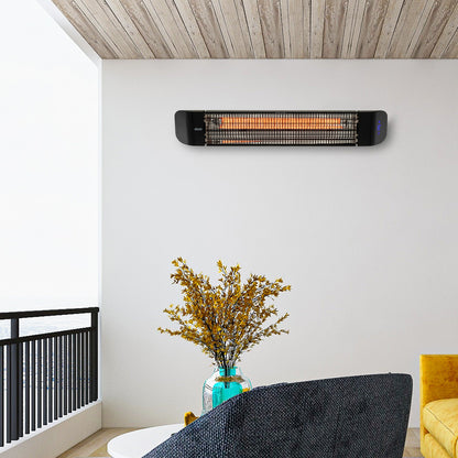 arlec 2400w infrared strip heater – outdoor radiant heater; black wall-mounted heater; grid connect smart heating for alfresco areas