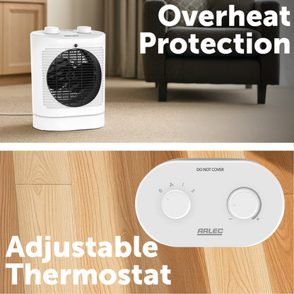 Arlec 2400W fan heater with oscillation and adjustable thermostat for even heat