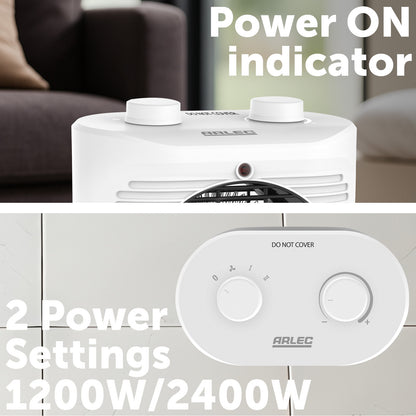 Arlec 2400W fan heater with oscillation and adjustable thermostat for even heat