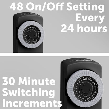 Arlec Black 24-Hour Slimline Mechanical Timer - Twin Pack