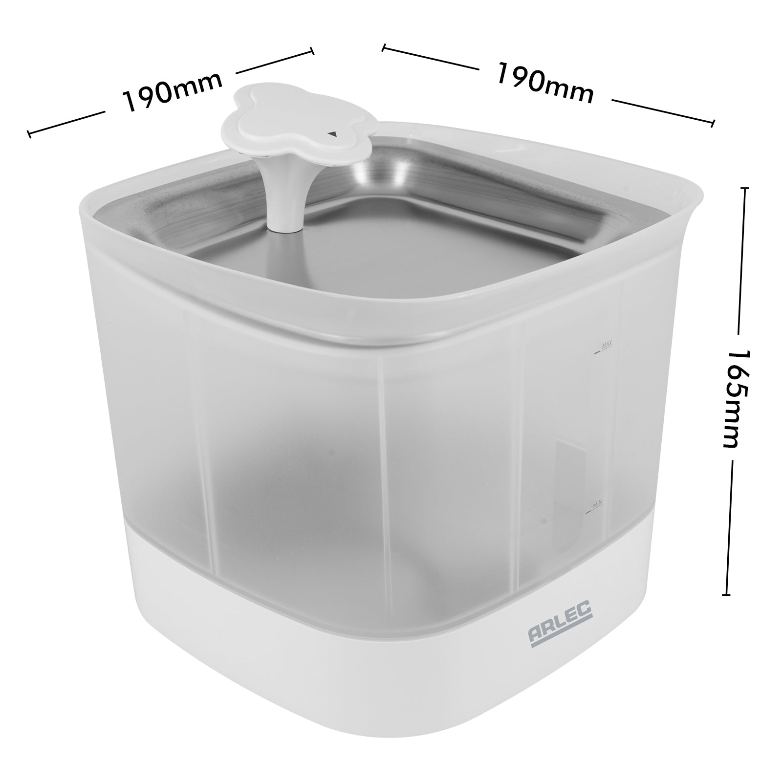 Automatic pet water fountain with 2L tank, stainless steel bowl, and replaceable filters for clean drinking water