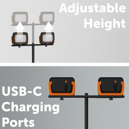 Twin 20W rechargeable LED work light with tripod, cordless operation, IP65