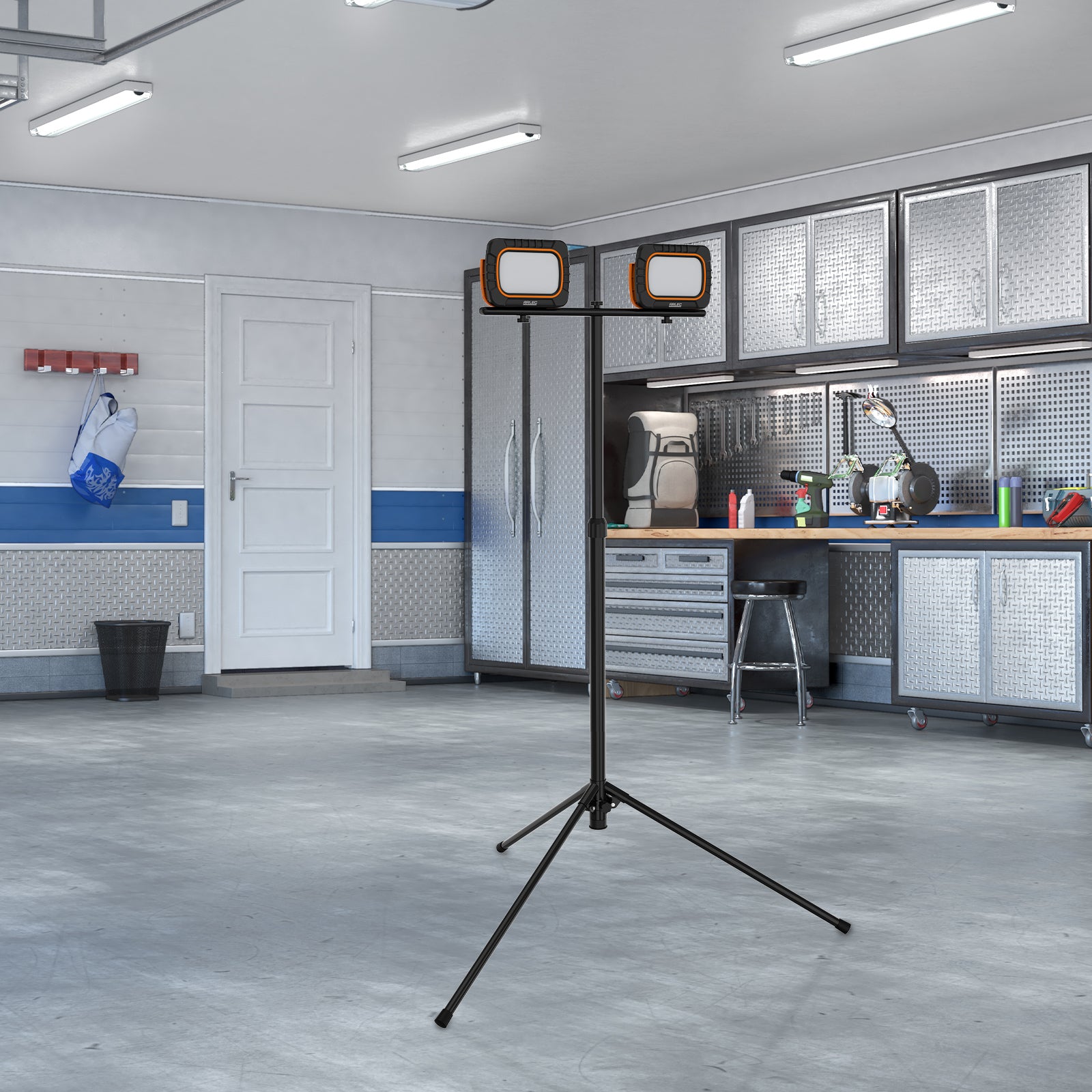 Twin 20W rechargeable LED work light with tripod, cordless operation, IP65