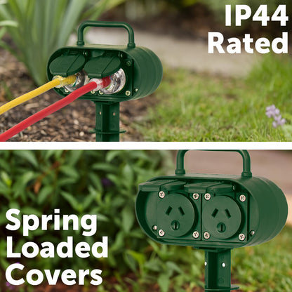 Arlec 2 IP44 Outlet Outdoor Power Garden Stake - garden stake extension, waterproof outdoor powerboard, 2 outlet socket board