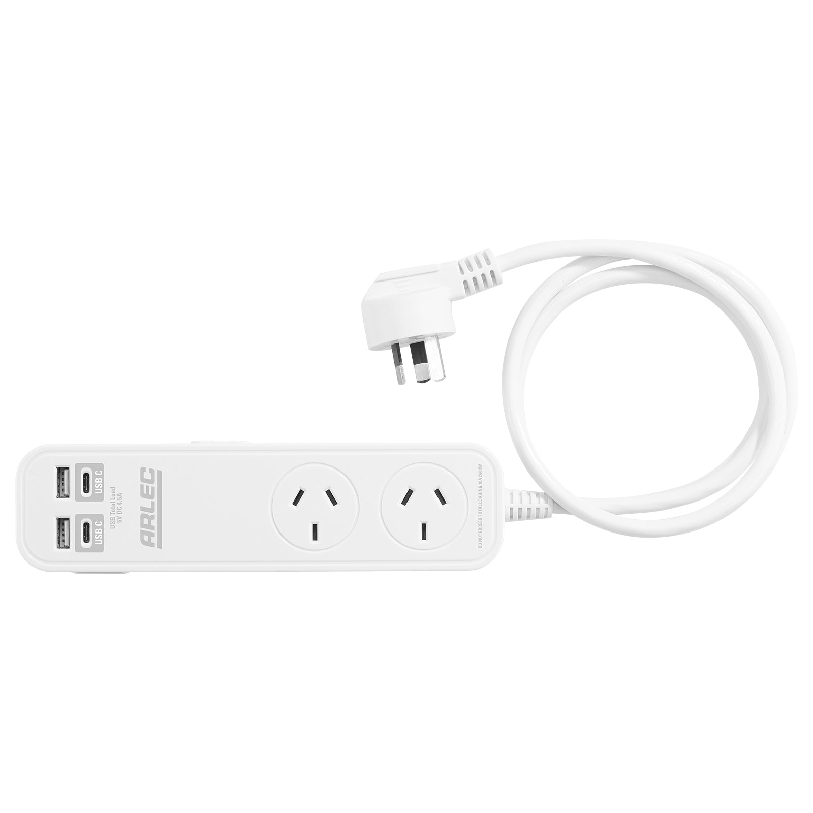 Arlec 2 Outlet Portable Power Board With USB-A & USB-C - USB powerboard, portable charging board, travel power solution