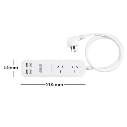 Arlec 2 Outlet Portable Powerboard with PD30W Rapid Charging USB 2xA & 2xC - portable USB board, travel charging station, compact surge board