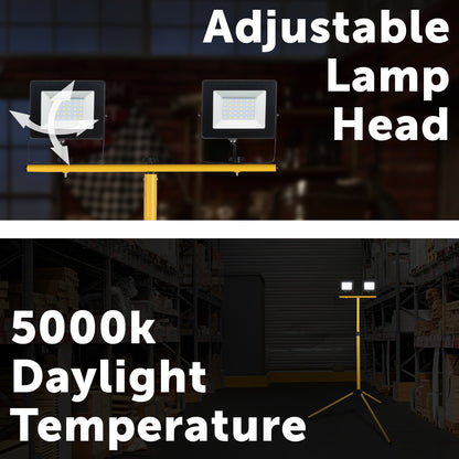 Dual 20W LED work light with tripod, 3200 lumens, IP65 weatherproof