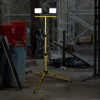 Twin 30W LED work lights with tripod, 6000 lumens total, for site or workshop use
