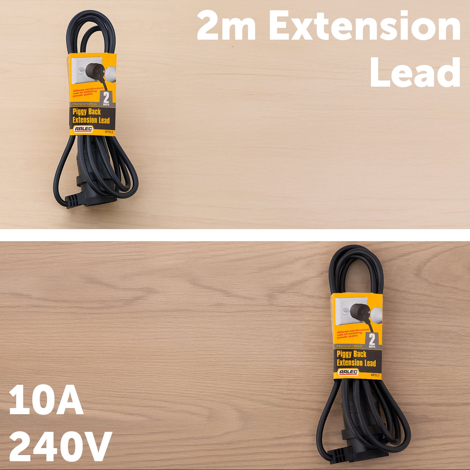 Arlec black 2m piggyback extension lead – indoor/outdoor use