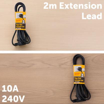 Arlec black 2m piggyback extension lead – indoor/outdoor use