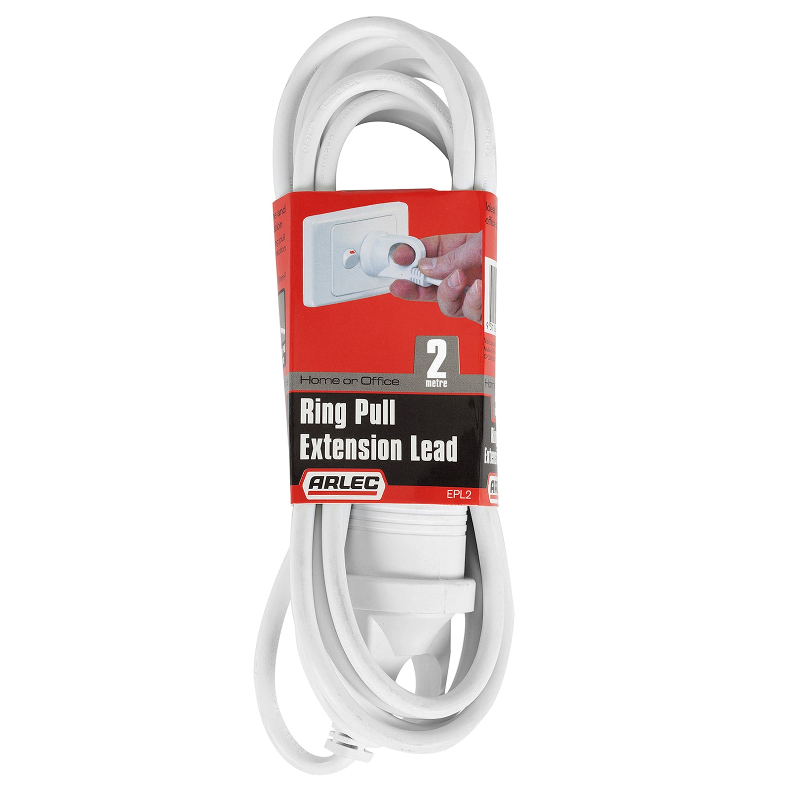 Arlec 2m ring pull extension lead – white domestic cord