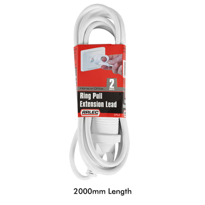 Arlec 2m ring pull extension lead – white domestic cord