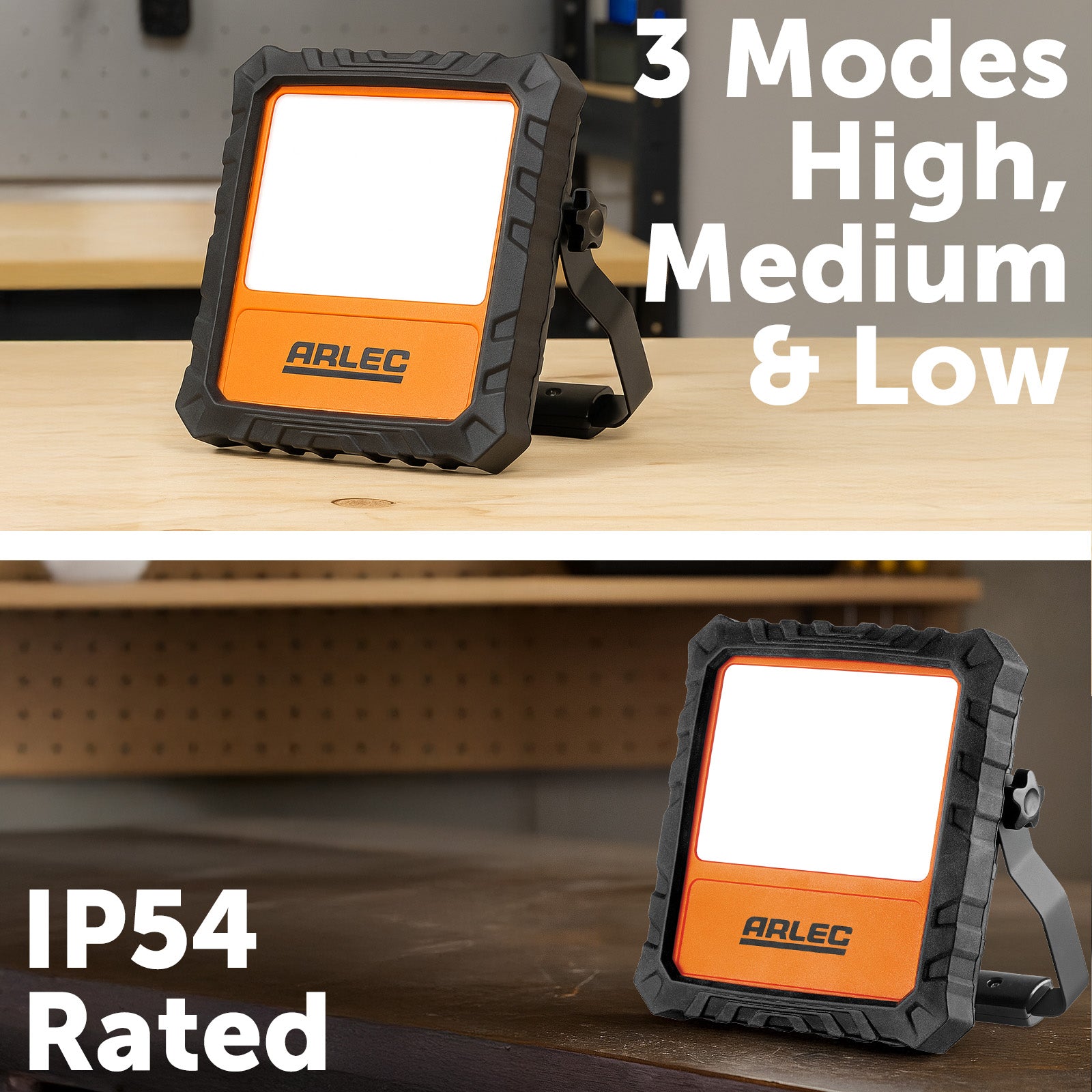 Arlec 30W rechargeable LED work light with 2100 lumens and adjustable stand