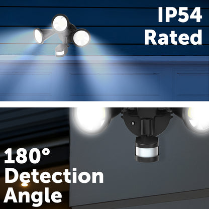 Arlec 30W triple head LED floodlight – 2700 lumens motion sensor security light with adjustable heads and IP54 rating