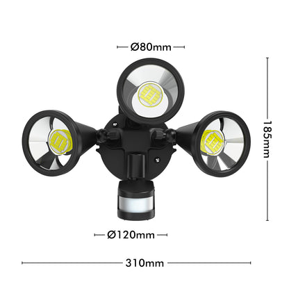 Arlec 30W triple head LED floodlight – 2700 lumens motion sensor security light with adjustable heads and IP54 rating