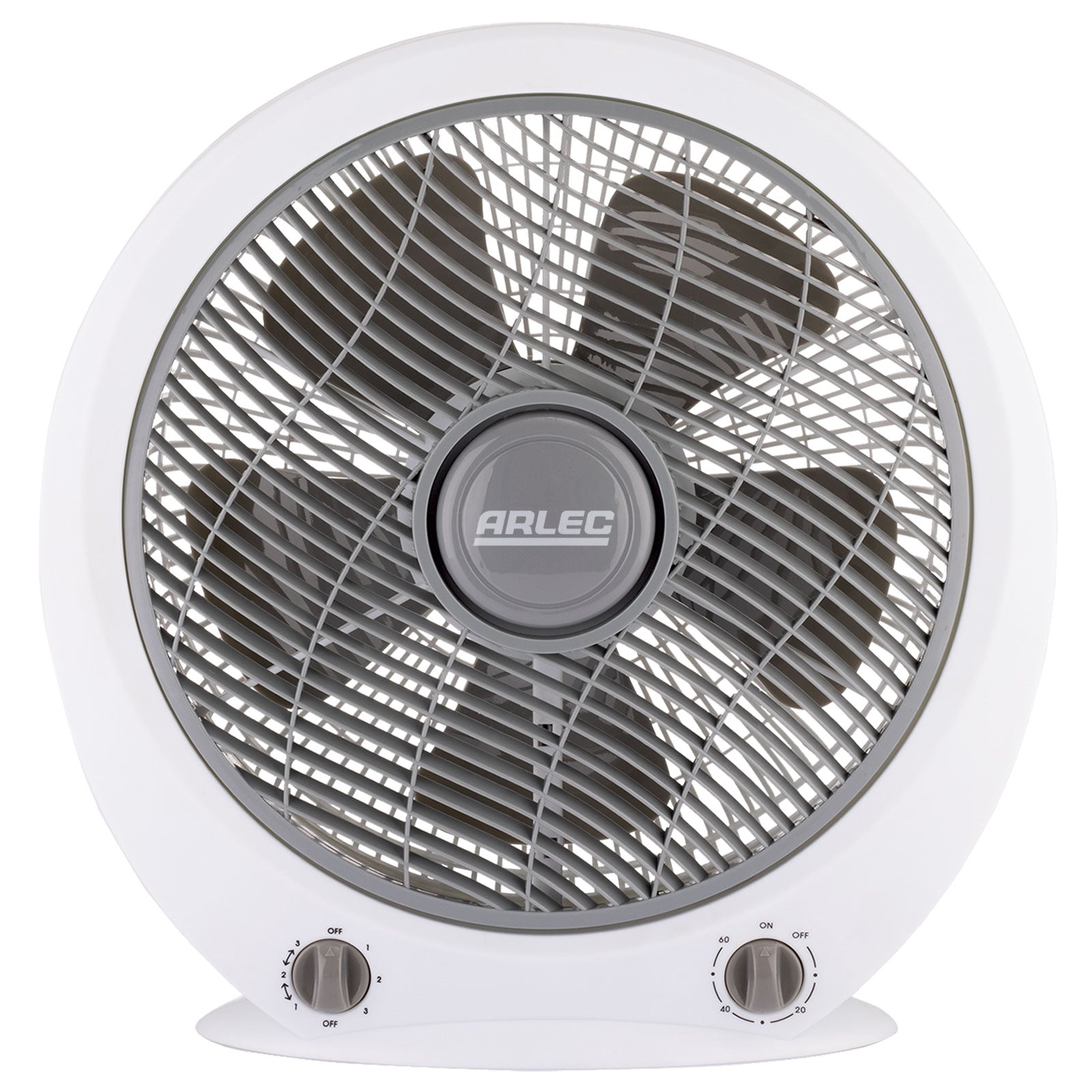 arlec 30cm box fan – compact desk fan for home; quiet 5-blade cooling fan; small box fan with timer