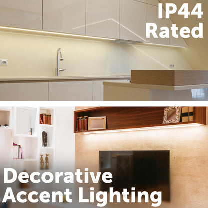 Arlec CCT LED strip light with IP44 rating, flexible tri-colour lighting, adhesive cabinet light